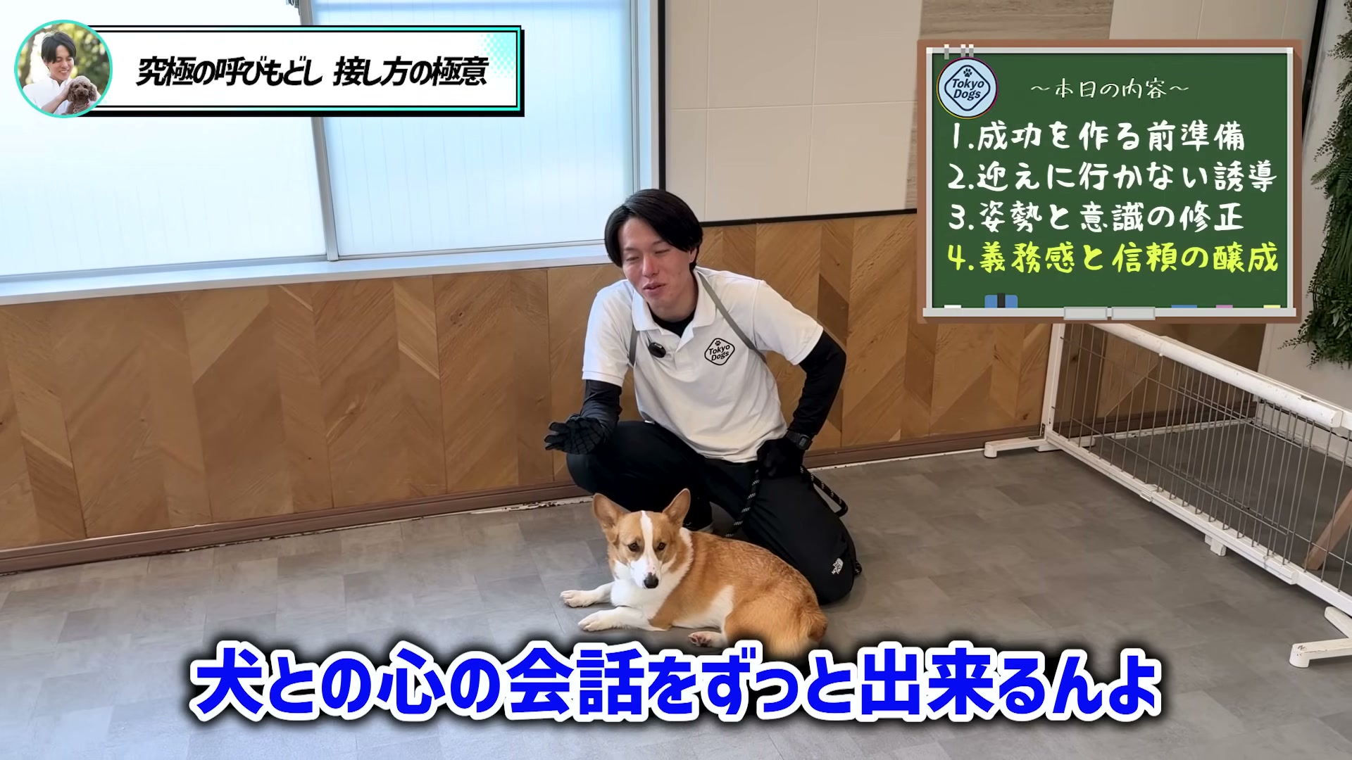 松尾邑仁が犬との心の会話を続けられる関係づくりを説明する場面
