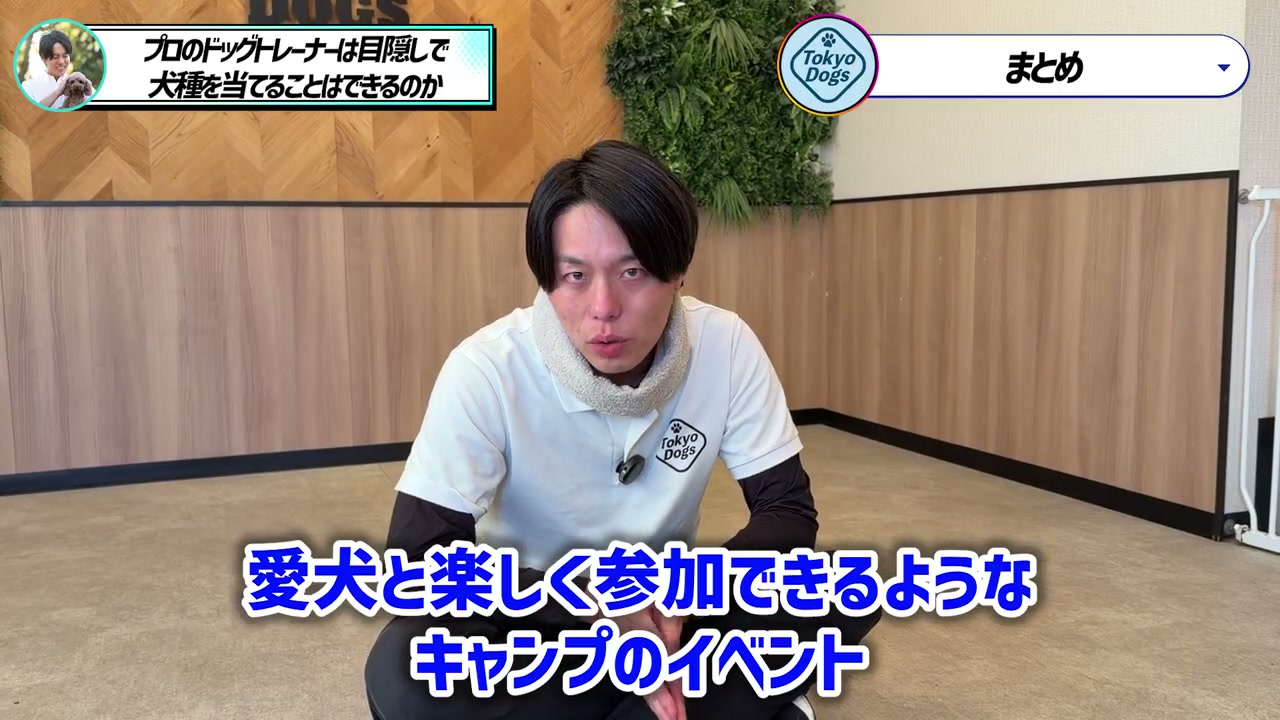 松尾邑仁が愛犬と参加できるキャンプ企画を案内する場面