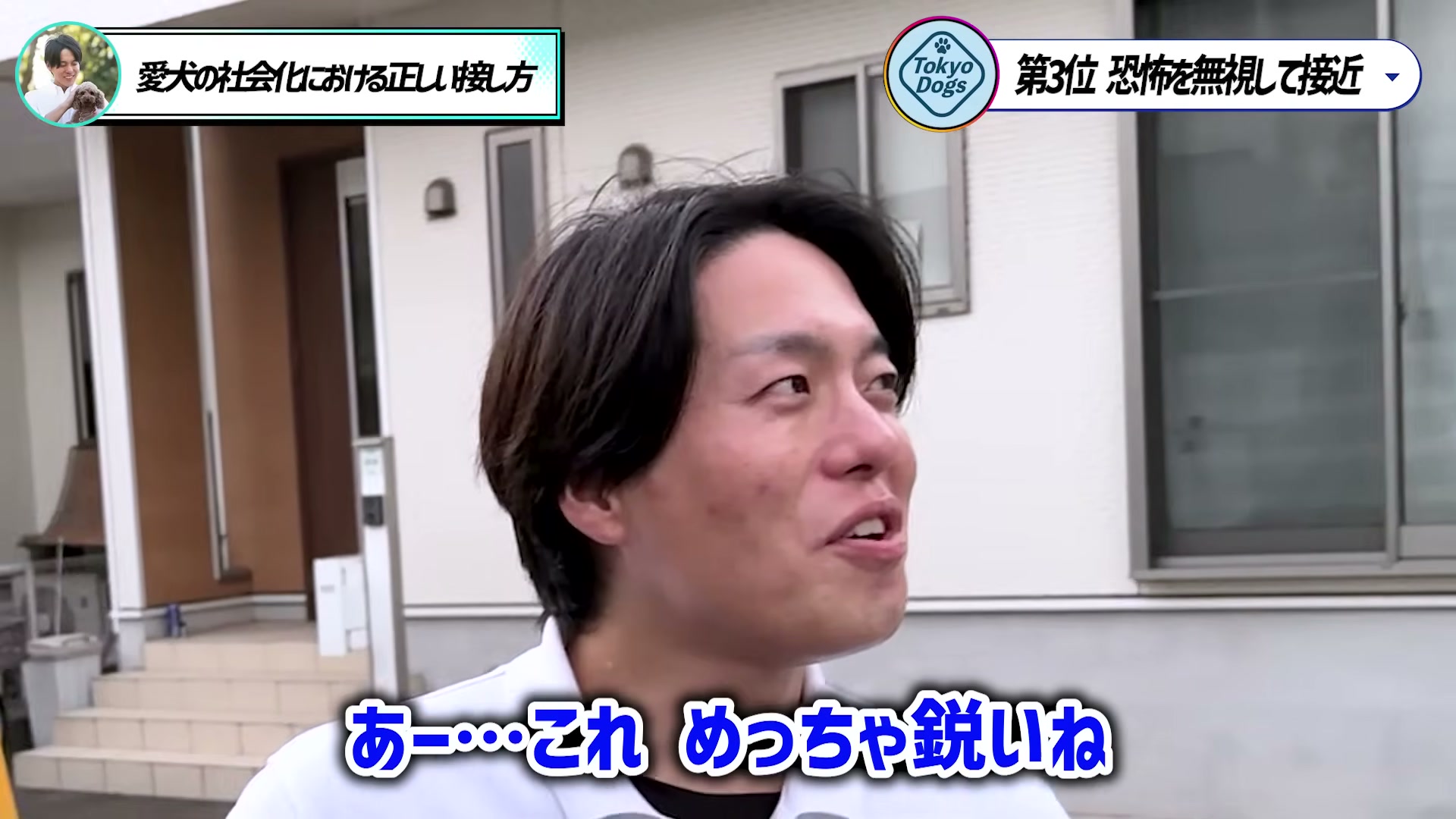 住宅街で、犬の怖さには段階があると説明する松尾邑仁
